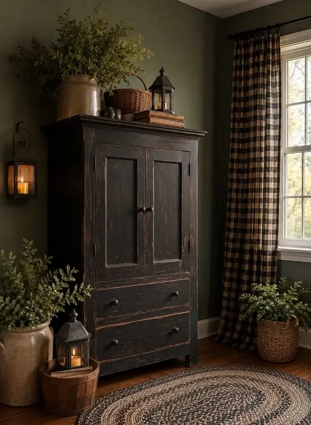 Black Rustic Armoire – Double Doors, Lower Drawers